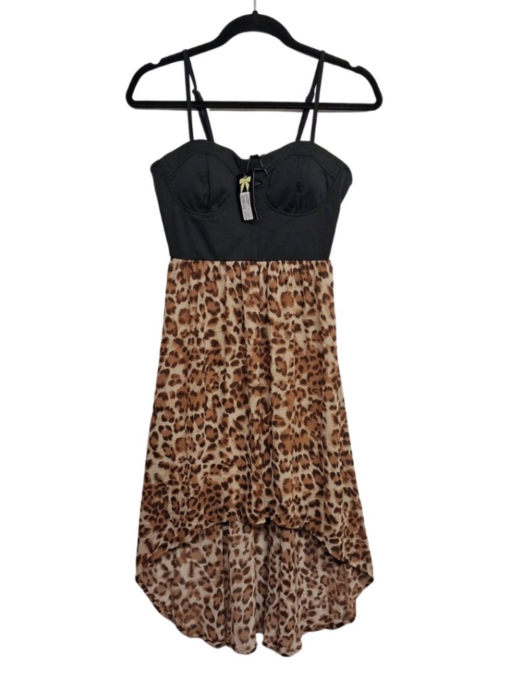 IRIS LOS ANGELES Leopard Print Dress Black Sleeveless High Low Medium NWT